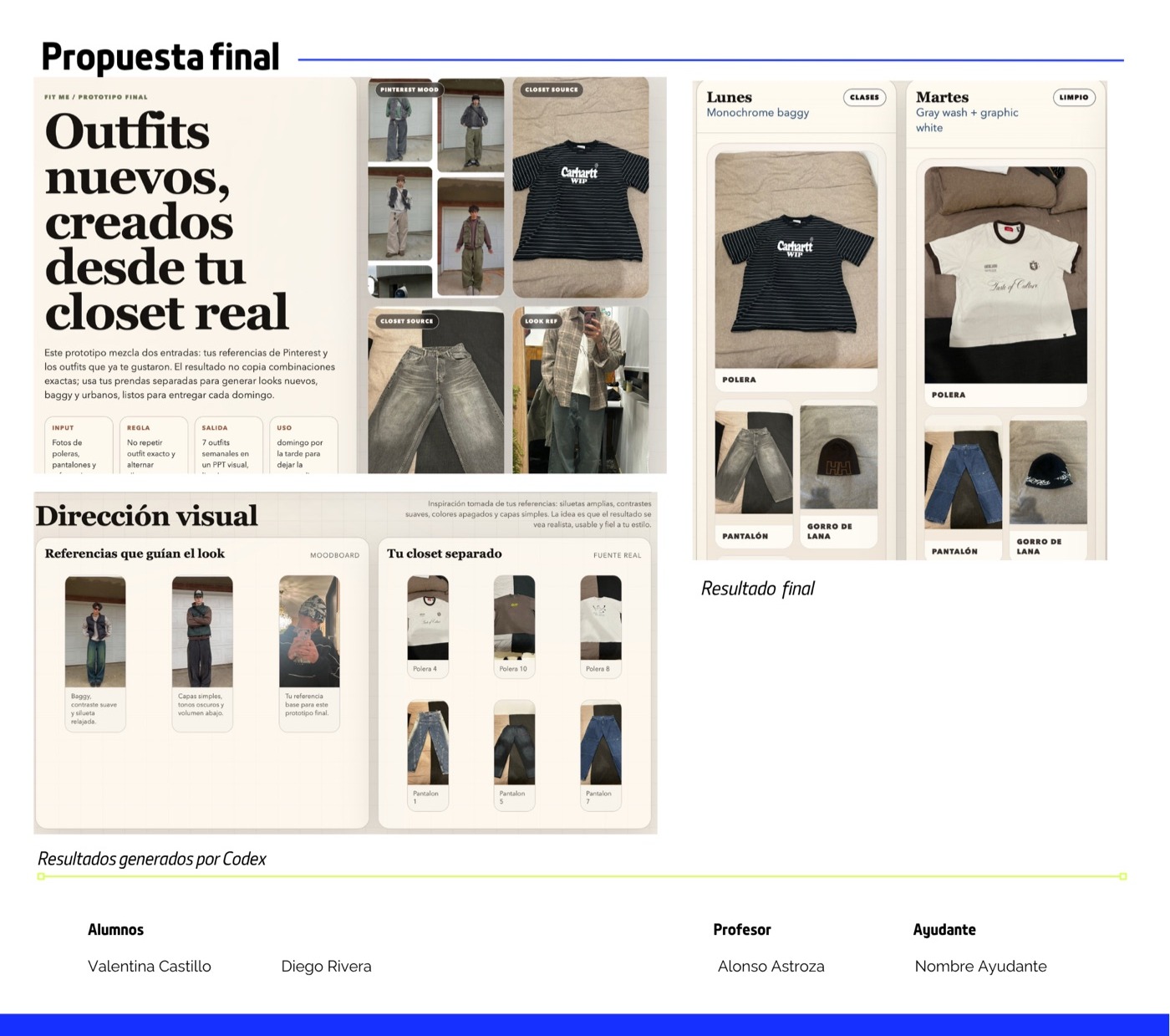 Resultado visual de outfits semanales generados por Fit Me